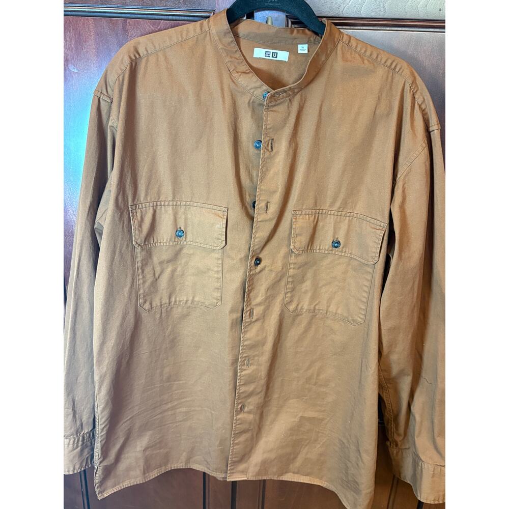 Uniqlo U Oversized Stand Collar Long Sleeve Shirt Camel Color Size XL